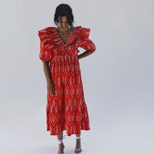 Red Dress With Cutwork Embroidery, Zara
